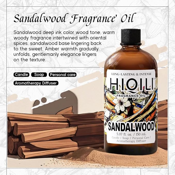 HIQILI Sandalwood Fragrance Oil, DIY Skin Care & Body Product - 5.07 Fl Oz