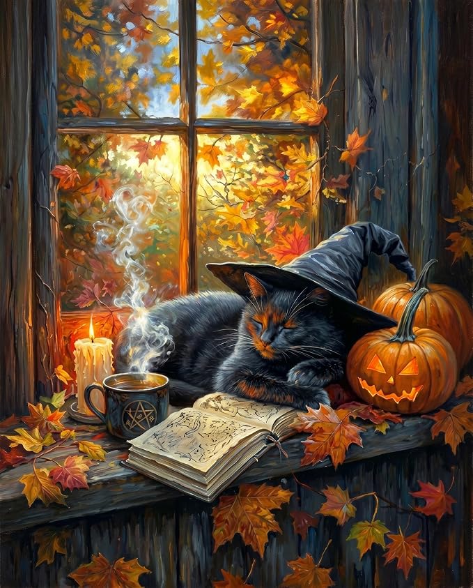 TELMOXA Fall Paint by Numbers Kit for Adults, 16x16 in | Cat Adult Paint by Number Kits, Acrylic Oil Painting, Colored Canvas, Painting Kit, DIY Craft Kits, Gifts, Home Wall Decor
