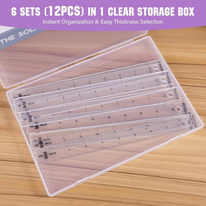 WECLAYER Polymer Clay Depth Guide Set – 5 Sizes (2–6mm),10 Pcs Acrylic Thickness Rolling Gauges with Scale & Storage Box,for Earring Making,Slab Rolling & Clay Crafting Tools