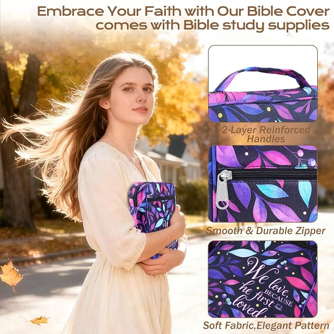 XKDOUS Bible Cover Case for Women Bible Bag Journaling Kit w/Study Supplies