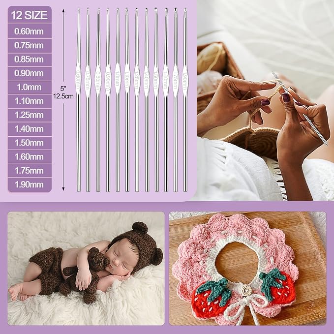 Aeelike Beginner Crochet Kit, Light Purple | 59pcs Crochet Starter Kit for Adults and Kids, Basic Crochet & Knitting Supplies Kit for Beginners, Crochet Kit Storage Bag