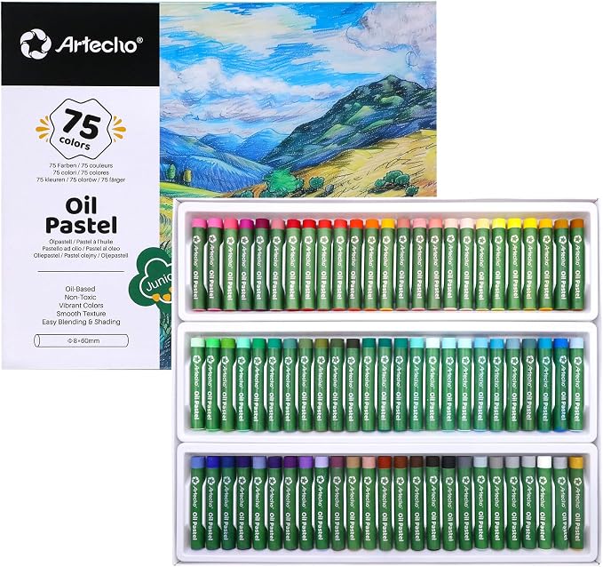 Artecho Oil Pastels Set of 75 PCS (8 x 60 mm) | Soft Oil Pastels, For Art Painting, Drawing, Blending, For Artists, Beginners, Students, Teachers