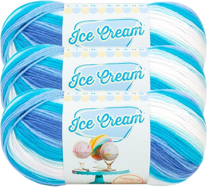 Lion Brand Yarn, Ice Cream Crochet Yarn, Blue Moon, 3 Pack
