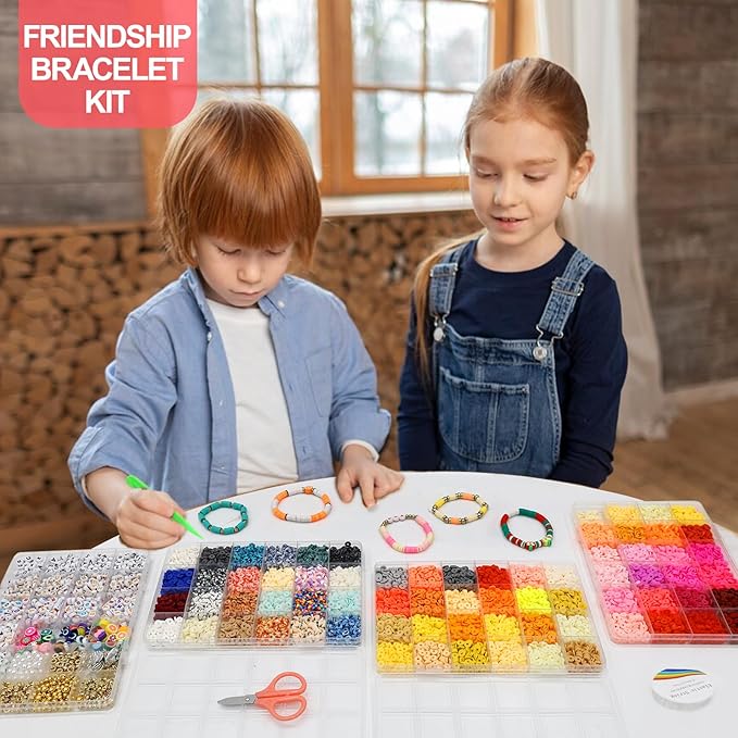 Redtwo 23000Pcs Clay Beads Friendship Bracelet Making Kit | 7 Boxes 144 Colors Beads Set for Friendship Jewelry Making Kit with Pendant Charms, Crafts Gifts for Girls Ages 6-12 Kids