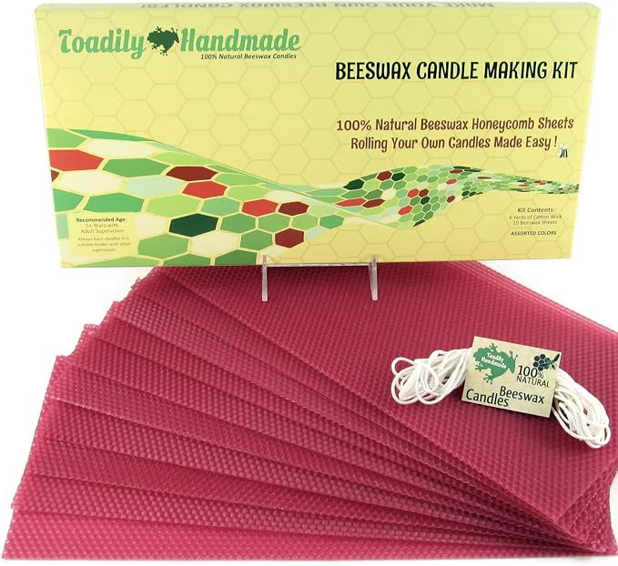 Make Your Own Beeswax Candle Kit - Includes 10 Full Size 100% Beeswax Honeycomb Sheets in Cranberry and Approx. 6 Yards (18 Feet) of Cotton Wick. Each Sheet Measures Approx. 8" x 16 1/4".