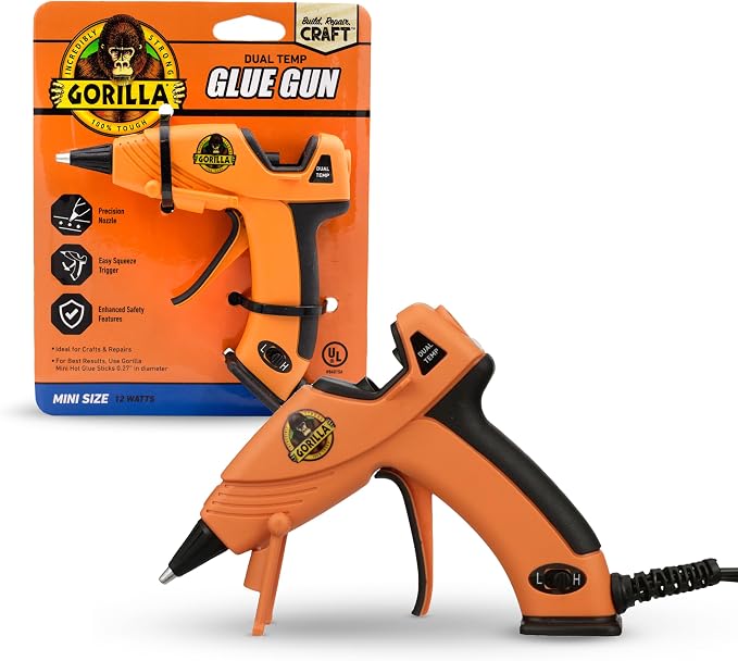 Gorilla Hot Glue Gun, Dual Temp, Mini Size, Easy Squeeze Trigger