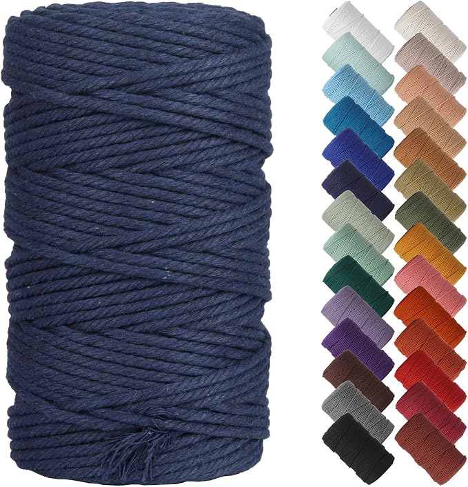 NOANTA Dark Blue Macrame Cord 4mm x 109yards, Cotton Rope Macrame Yarn | Macrame Rope Supplies, 3 Strand Twisted Cotton Yarn String, Cotton Cord for Wall Hanging, Plant Hangers, Crafts, Knitting