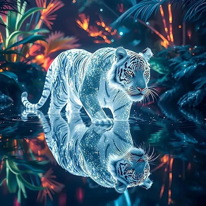 Diamond Art Kits for Adults,White Tiger Diamond Painting for Beginners