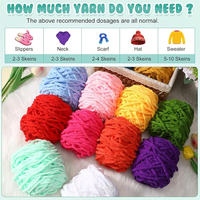 Buryeah 8 Pack Chunky Chenille Yarn for Crocheting, Chic Colors