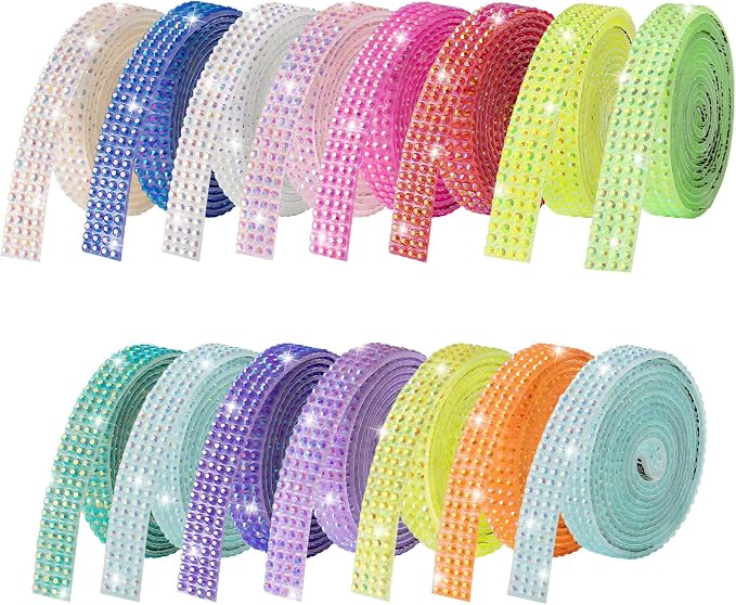 15-Yard Bedazzling Strips, 15-Rolls Rhinestone Ribbon Self Adhesives, 15 Colors Bedazzling Kit, Rhinestones for Crafting, Rhinestone Strips for DIY Craft, 15S1