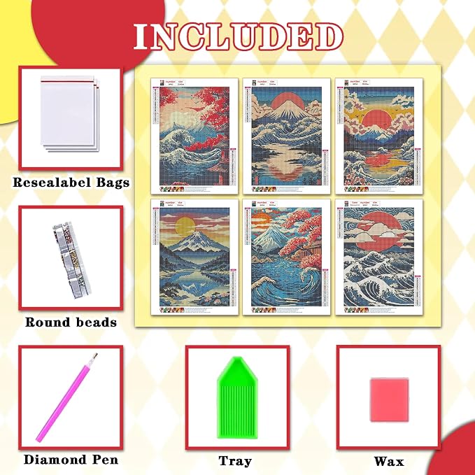 Leatrice 6 Pcs Sunrise Diamond Painting Kits for Adults 5D Diamond Art Kits