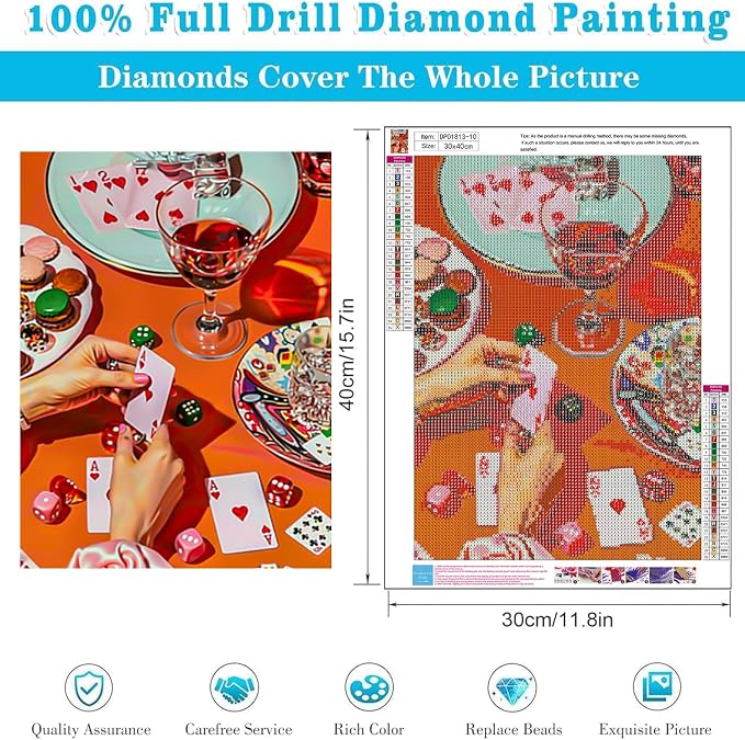 6 Pack Poker Diamond Art Kits for Adults Diamond Painting Kit for Beginner | Vintage 5D DIY Diamond Dots Full Drill Crafts for Gem Art Dot Art for Adults Home Wall Decor for Teens Boys Girls 12x16 inch