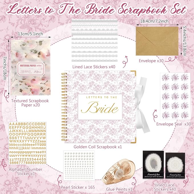 Humyoun Letters to Bride Scrapbook,12 X 12 Inch,Floral,Pink