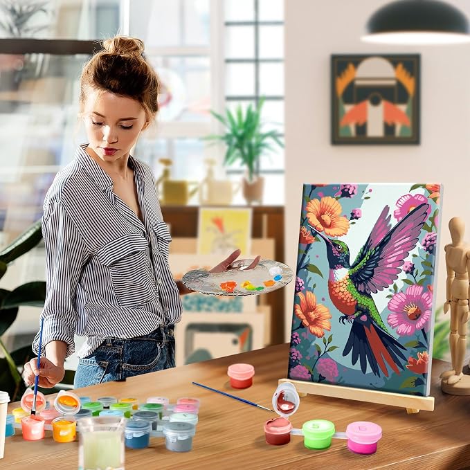 YOYA Framed Paint by Numbers Kit for Adults, Hummingbird, 8x12 Inch