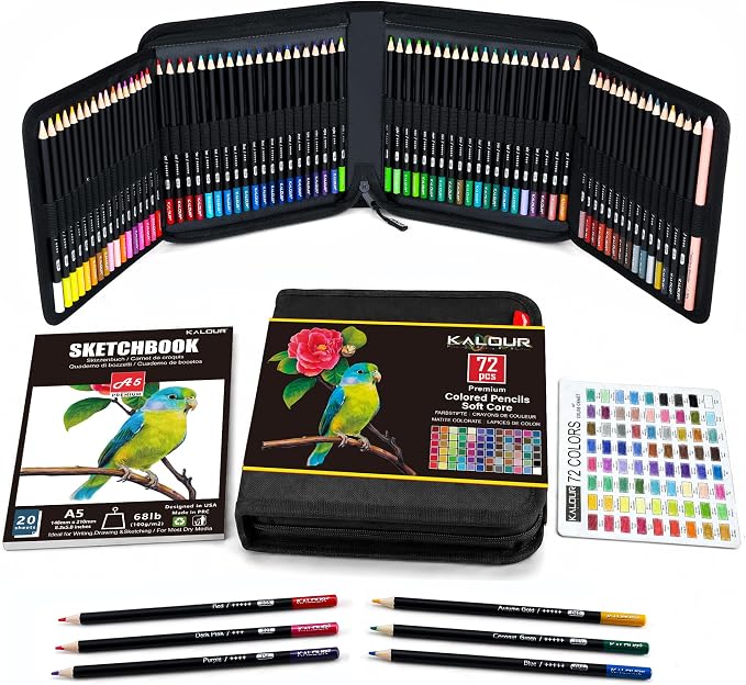 KALOUR 72 Colored Pencils Set, Blending Pencil Sketchbook DIY Color Chart