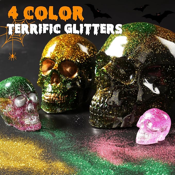 HeyClear 3D Skull Resin Molds Silicone, 4 PCS Epoxy Resin Molds for Crafts | for Halloween Decorations, Gothic Home Decor, Soap, Candle Casting