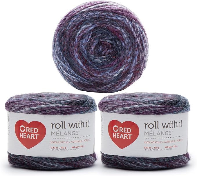 Red Heart Roll with It Melange Yarn for Crocheting, Autograph, 3-Pack