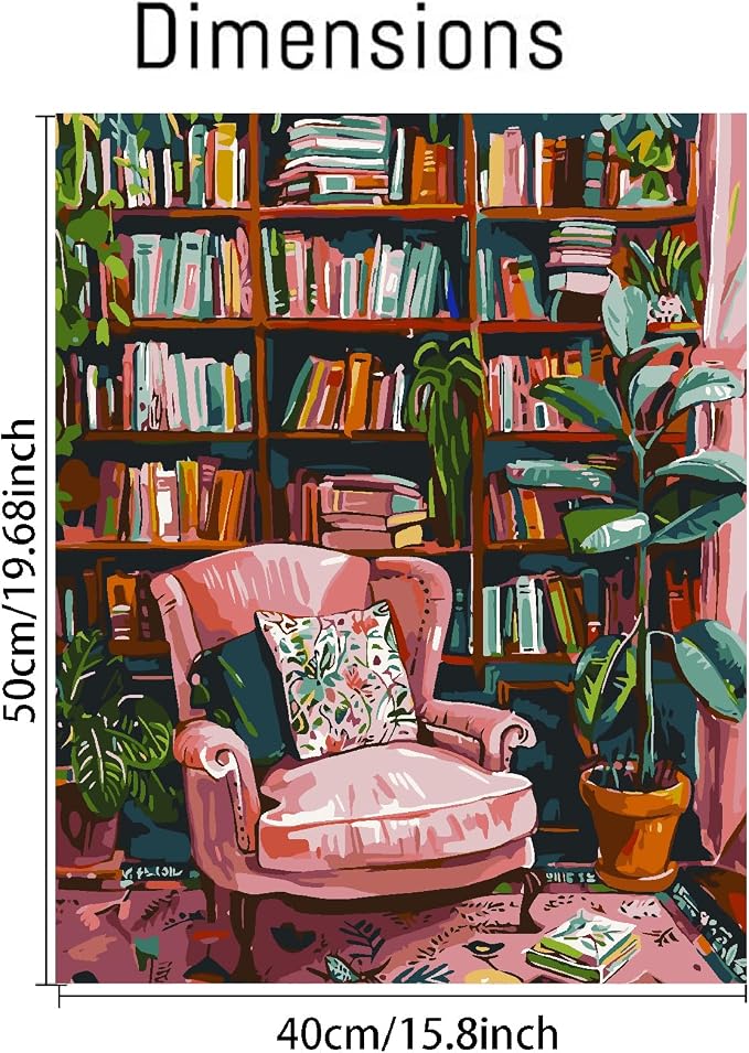 Clendo Pink Room Paint by Number for Adults Beginners, Study Room Adults Paint by Numbers Kits on Canvas, DIY Oil Painting Acrylic Paints for Home Wall Art Decor(16x20inch)