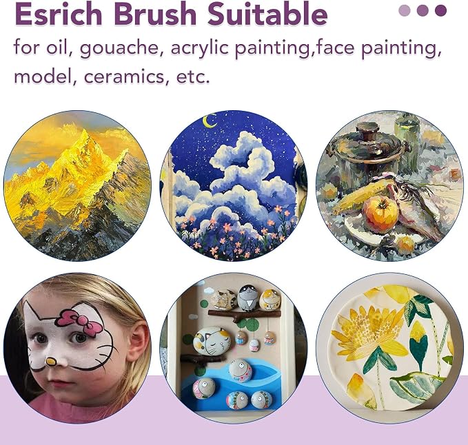 ESRICH 60PCS Paint Brushes, Paint Brush for Acrylic Painting | Artist Paintbrushes for Oil Watercolor, Body Face Rock Canvas, Small Paint Brushes for Kids,Purple