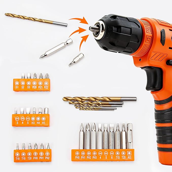 CARTMAN 150PCS 8V Cordless Drill Hand Tool Set, Orange Household Repair Kit | All-Inclusive Tool Assortment With 8V Drill, Great For Home Upkeep, DIY Crafting And Daily Household Fixes