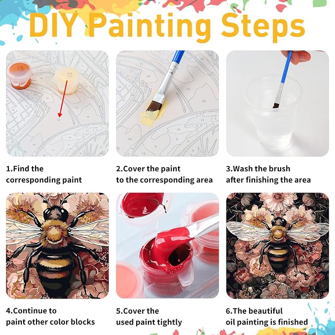 Bee Paint by Numbers Kit for Adults, 16x20 inch | DIY Painting Kits Crafts for Adults, Relieve Stress, Gift, Home Wall Decor