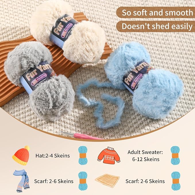 Faux Fur Yarn Soft Fluffy for Crocheting - 2 Skeins(Each 3.5oz/100g, 71yd/65m) - Chunky & Fluffy Yarn for Crochet Amigurumi, Blankets, Hand Knitting, Scarves &Crafts (2, Rose Red)