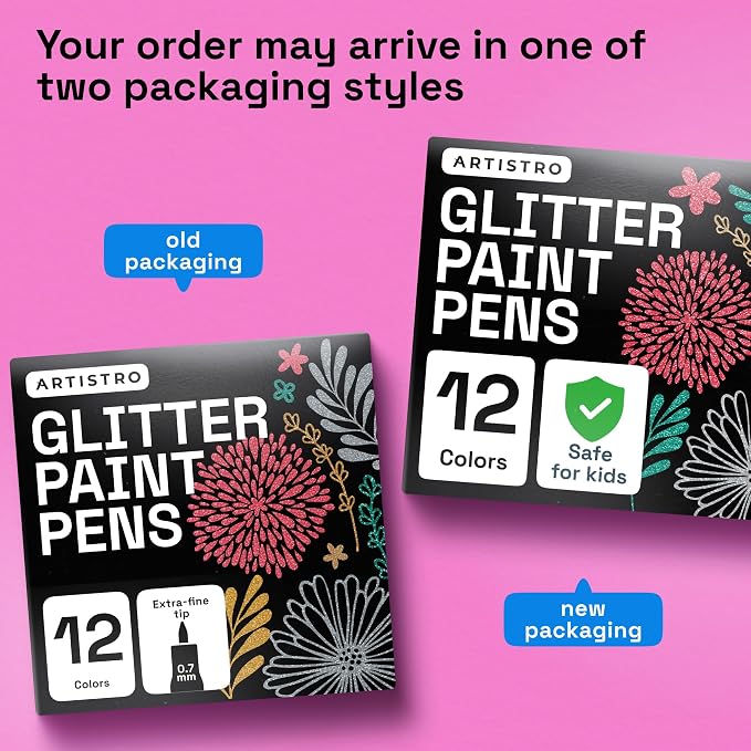 ARTISTRO 12 Glitter Paint Pens for Glass Marking - Extra-Fine Tip