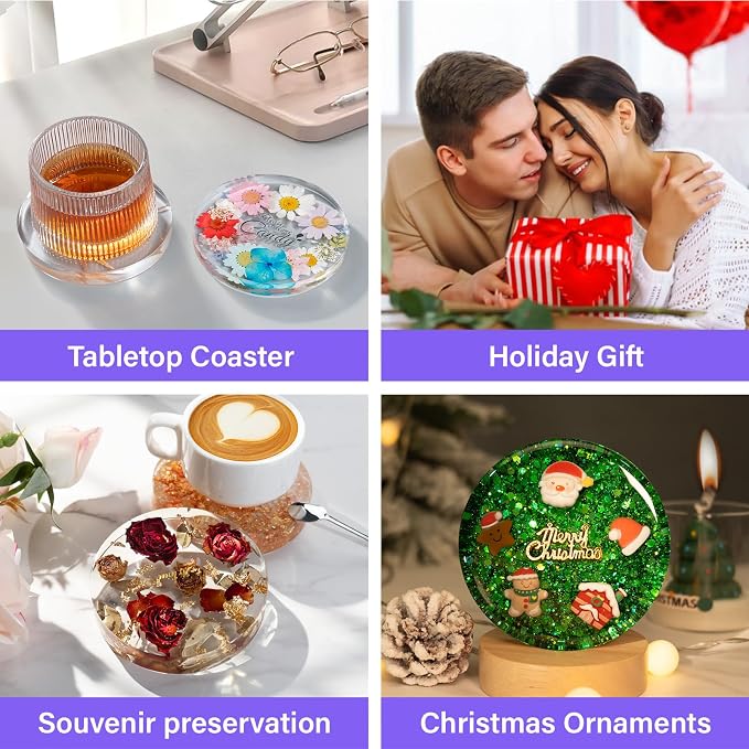 HeyClear Silicone Molds for Resin Coasters 6-Cavity Round Epoxy Resin Molds | for Crafts DIY Tray, Cup Coasters, Flower Bouquet Preservation, Resin Art, Home Decoration, Flexible, Easy to Clean & Demold