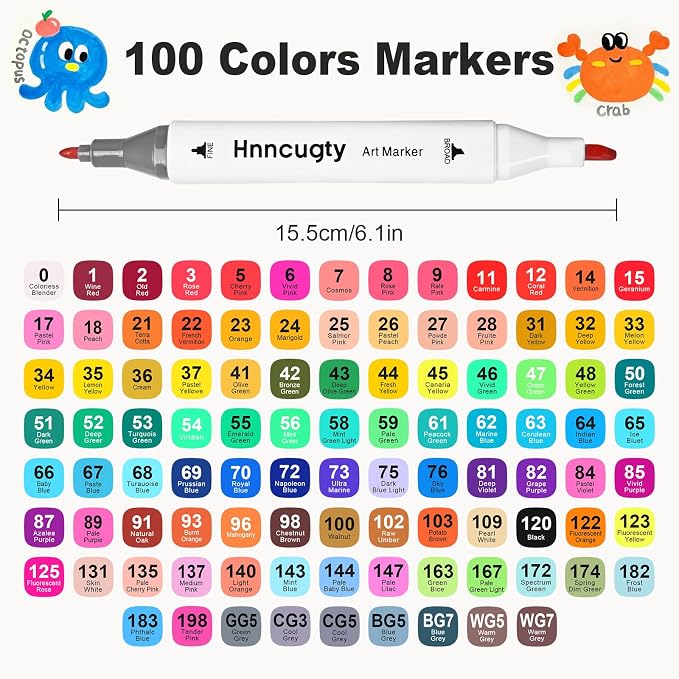 Hnncugty Alcohol Markers - Case & Holders 100 Colors Dual Tips Art Markers
