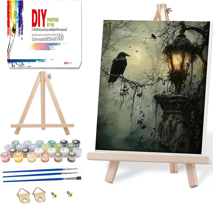 Ausanrl Gothic Framed Paint by Numbers Wooden Easel - Paint by Numbers Kit for Adults, Halloween Adult Paint by Number Kits on Canvas Framed, Gifts and Home Wall Decor 12x16inch