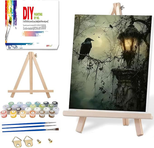 Ausanrl Gothic Framed Paint by Numbers Wooden Easel - Paint by Numbers Kit for Adults, Halloween Adult Paint by Number Kits on Canvas Framed, Gifts and Home Wall Decor 12x16inch