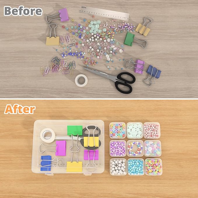 Mathtoxyz Bead Organizer Box, 62Pcs Small Organizers and Storage Plastic Cases, Mini Clear Storage Containers With Hinged Lid, Rectangle for Bracelet Making, DIY Jewelry Craft, Nail