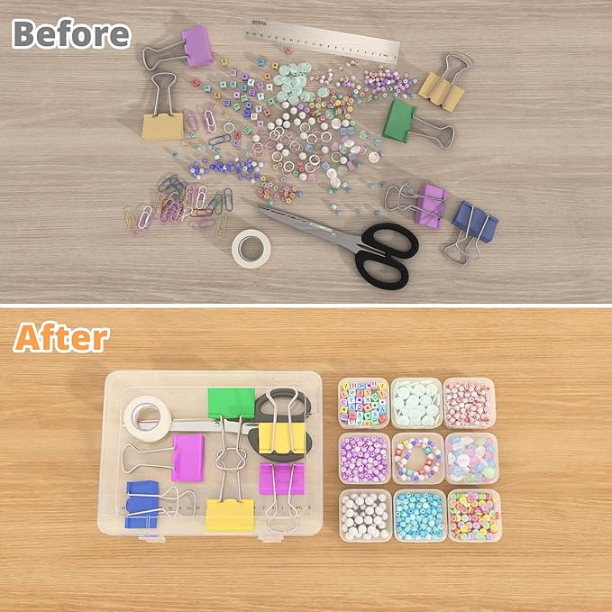 Mathtoxyz Bead Organizer Box, 30Pcs Small Beads Organizers and Storage Plastic Cases Mini Clear Dimond Storage Containers Boxes with Hinged Lid and Rectangle for Bracelet Making DIY Jewelry Craft Nail