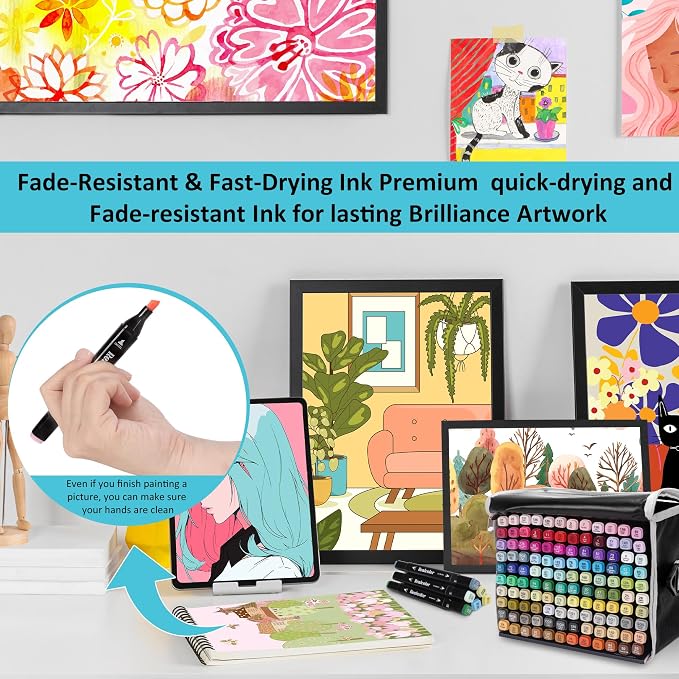80 Alcohol Markers Dual Tip Art Markers for Coloring & Sketching | Fine bullet & chisel tips for drawing, illustration, card making & crafting. Ideal for artists, designers, and crafters.