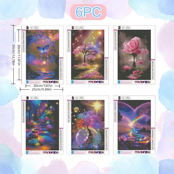 6 Pack Butterfly Flower Diamond Art Kits for Adults, 5D Diamond Art Sets | DIY Full Drill Round Gem Painting for Adult Beginners , Home Wall Decor 9.8x13.8 Inch