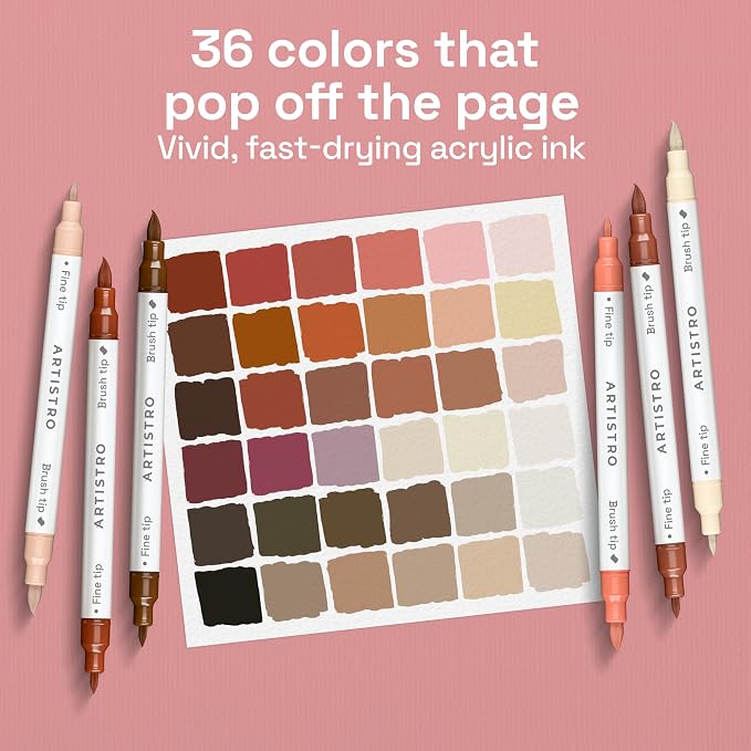 ARTISTRO 36 Skin Tones Dual-Tip Acrylic Paint Marker Pens for Drawing | For Fabric, Rock, Glass, Wood, & Molds, Arts & Crafts Gift for Adults, Teens, & Kids, Classroom Must Haves & School Supplies