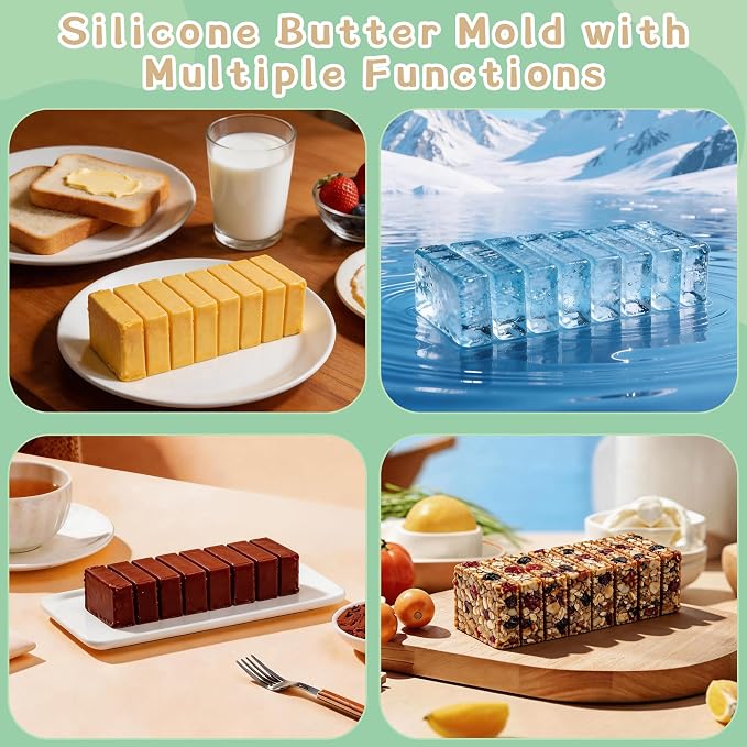 2Pack Silicone Butter Mold Tray with Lid,Non-Stick Butter Mold Tray with Measurements,Butter Mold for Homemade Butter Fits Standard Butter Stick Size,Ideal for Energy Bar, Ice Cube