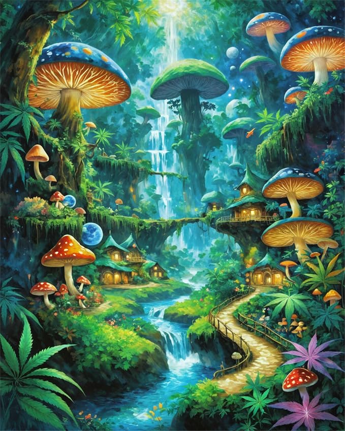 ldazao Mushroom Paint By Numbers Kit for Adults Beginner Mushrooms Forest Adult Paint By Number Kits On Canvas Adults' Paint-By-Number DIY Oil Painting Kits for Gift Wall Decor 16x20 Inch