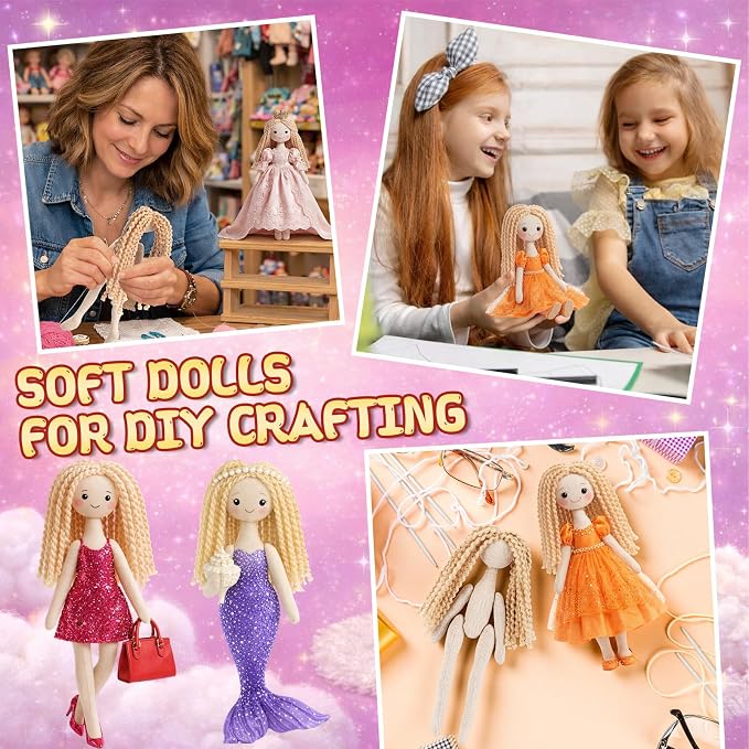 Soulchen 8 Pcs 7.8 Inch Make Your Own Doll Gift for DIY Blank Plush Craft Hair Stuffed Toys Graduation Gift Dress up Normal Body Fidget Toys Stress Relieving (Blonde)