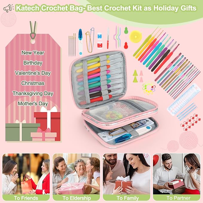 Katech Crochet Hooks Set with Case, 73-Piece Crochet Hooks Kit Knitting Accessories Ergonomic Aluminum Alloy Crochet Hook Colorful Crochet Needles for Making Socks, Gloves, Bag, Hat, Sweaters | Ergonomic for Comfortable Crocheting-Crochet Hooks Kit and...