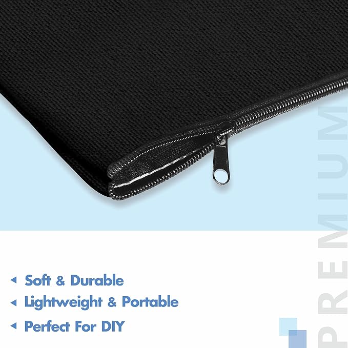 8 Pack Canvas Pencil Pouch, DIY Craft Zipper Bags Blank Makeup Bags Multifunctional Pouches Pencil Case for Cosmetic Toiletry Stationary (Black, 8.3” x 4.7”)