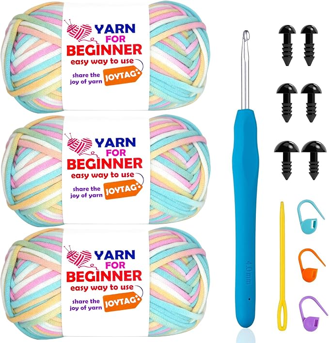 3 Pack Rainbow Beginner Crochet Yarn for Crocheting and Knitting Multicolor Cotton Crochet Yarn for Beginners with Easy-to-See Stitches Cotton-Nylon Blend Easy Yarn for Beginners(Candy)