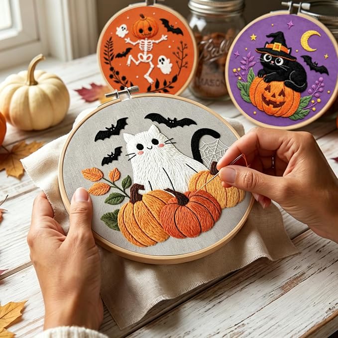 Nuberlic 3 Pack Halloween Embroidery Kit for Beginners