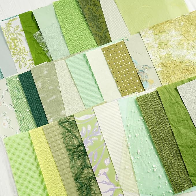 50 Sheets Green Scrapbook Paper, Textured Scrapbook Papers & Mesh Fabric