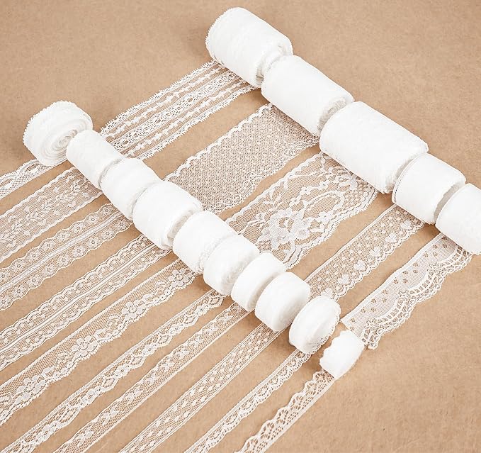 ilauke 82 Yards White Lace Ribbon 15 Rolls Vintage Lace Trims