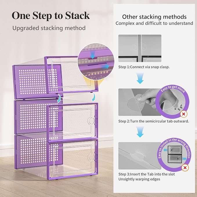 Kuject X-Large Shoe Storage Boxes 12 Pack, Clear Stackable Shoe Organizer