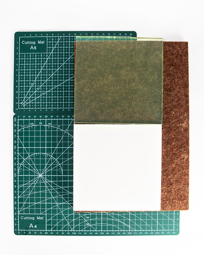 5 Pcs Leather Punch Pads Set， A4+A5 Self Healing Cutting Mats, 15x15cm Rubber And PP Punching Pads, Brown Sound Absorbing Pad, DIY Craft Tools for Leatherworking, Sewing, Quilting