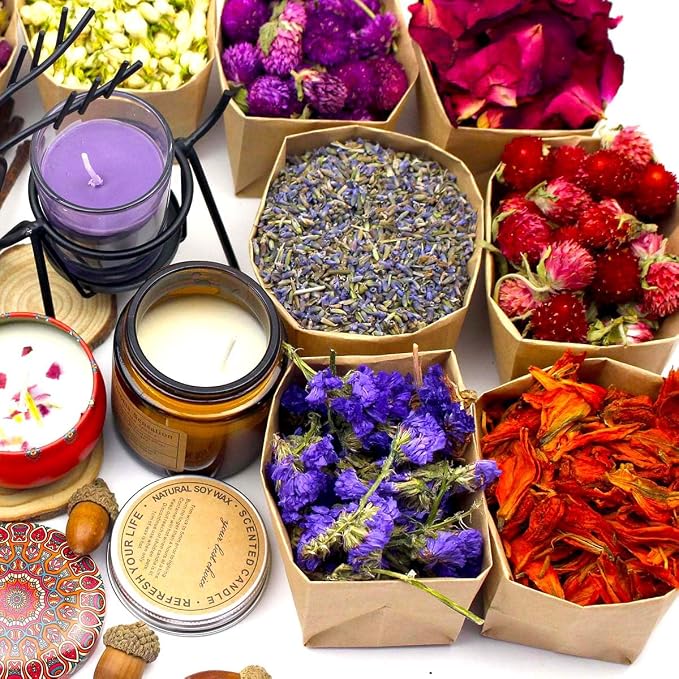 50 Packs Set - Dry Flower Craft Set, Dried Flowers, Dried Plants, Roses, Jasmine, Peonies, Lavender, Forget-me-nots, Witchcraft Kit, Resin Jewelry Making, DIY Candles, Seasonal Decorations
