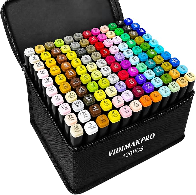 Alcohol Markers 120 Colors with Base Dual Tip Art Drawing Markers for Kids Students and Adults Comics Sketching Illustration - Refillable