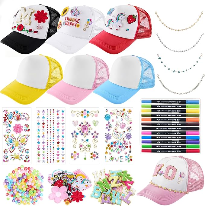 Skicuff 16 Pcs DIY Trucker Hat Decorating Kit,Vintage Style